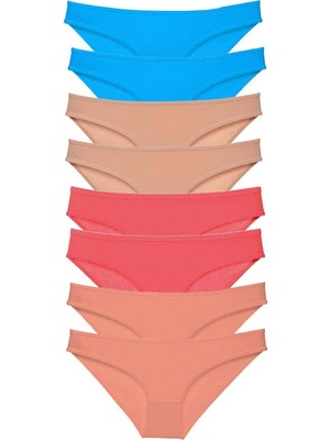 Pileli Store 8 Adet Süper Eko Set Likralı Kadın Slip Külot Ten Pudra Fuşya Mavi