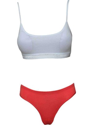 Pileli Store Pedli Ip Askılı Yarım Atlet Büstiyer Külot Takım Beyaz Kırmızı