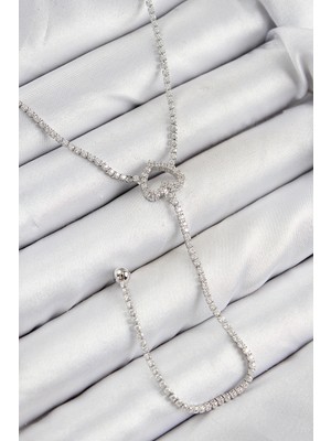 Pileli Store Pirinç Zirkon Taşlı Kalp Model Gümüş Renk  Y Kolye