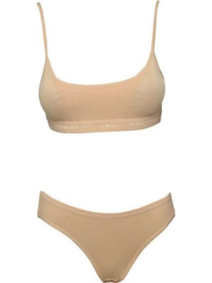 Pileli Store Pedli Ip Askılı Yarım Atlet Büstiyer Külot Takım Ten Rengi