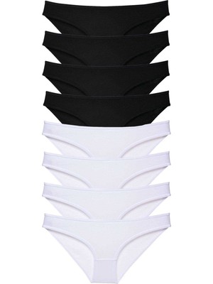 Pileli Store 8 Adet Süper Eko Set Likralı Kadın Slip Külot Siyah Beyaz