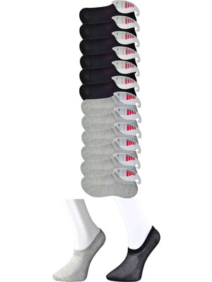 Pileli Store Siyah ve Gri Kadın Görünmez Çorap 12 Çift