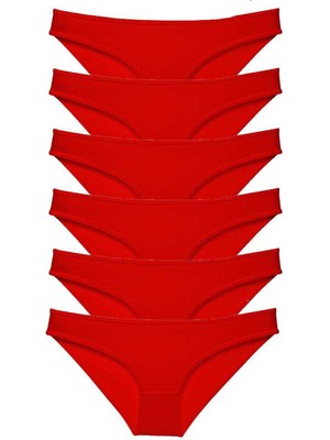 Pileli Store 6 Adet Süper Eko Set Likralı Kadın Slip Külot Kırmızı
