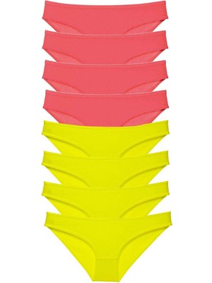 Pileli Store 8 Adet Süper Eko Set Likralı Kadın Slip Külot Sarı Fuşya