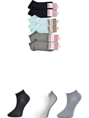 Pileli Store Siyah Gri ve Beyaz Kadın Bilek Çorap 6 Çift
