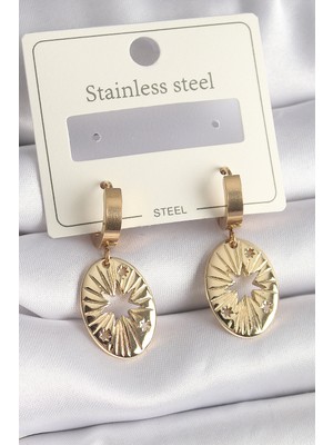 Pileli Store 316L Çelik Gold Renk Kutup Yıldız Işleme Kadın Küpe