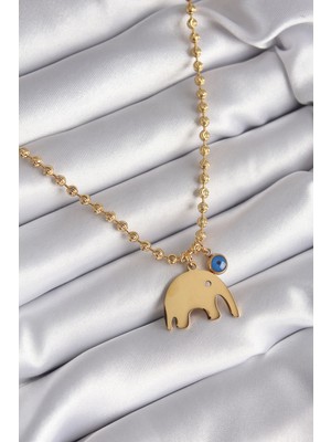 Pileli Store 316L Çelik Gold Renk Top Zincir Model Fil Figür Nazar Boncuk Detay Kadın Kolye