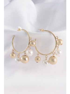 Pileli Store Pirinç Gold Renk Topçuk Model Halka Küpe