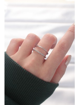 Pileli Store 2li Görünümlü Su Yolu Tasarımlı Silver Renk Ayarlanabilir Yüzük