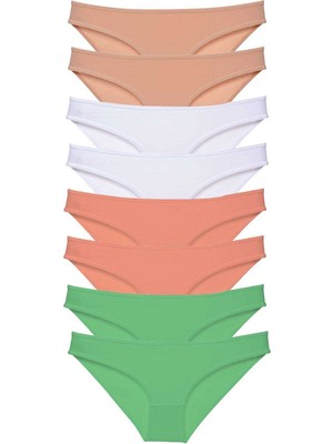 Pileli Store 8 Adet Süper Eko Set Likralı Kadın Slip Külot Ten Beyaz Pudra Yeşil