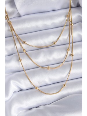 Pileli Store 316L Çelik Gold Renk 3'lü Minimal Toplu Kadın Kolye
