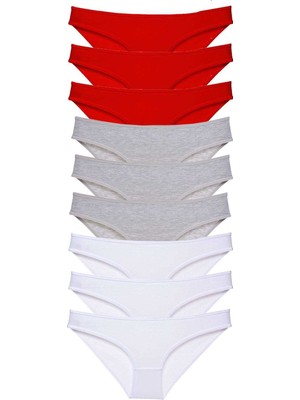 Pileli Store 9 Adet Süper Eko Set Likralı Kadın Slip Külot Kırmızı Gri Beyaz