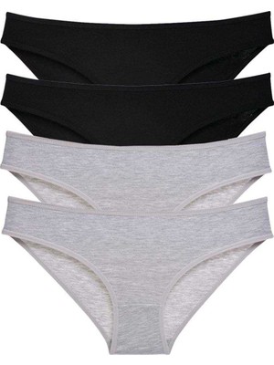 Pileli Store 4 Adet Süper Eko Set Likralı Kadın Slip Külot Siyah Gri