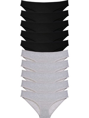 Pileli Store 10 Adet Süper Eko Set Likralı Kadın Slip Külot Siyah Gri
