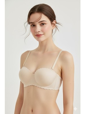 Pileli Store Lazer Kesim Dolgulu Telsiz  Iz Yapmaz Sütyen Ten