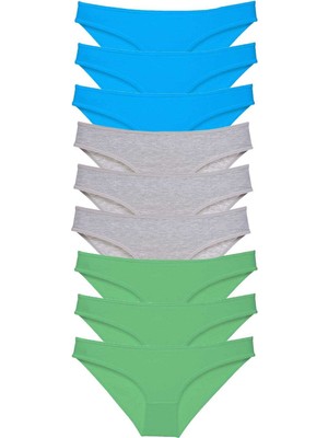 Pileli Store 9 Adet Süper Eko Set Likralı Kadın Slip Külot Yeşil Gri Mavi