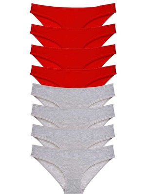 Pileli Store 8 Adet Süper Eko Set Likralı Kadın Slip Külot Kırmızı Gri
