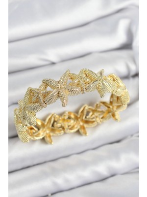 Pileli Store Pirinç Deniz Yıldızı Model Gold Renk Lastikli Kadın Bileklik