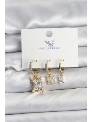 Pileli Store Gold Renk Zirkon Taşlı Kadın Küpe