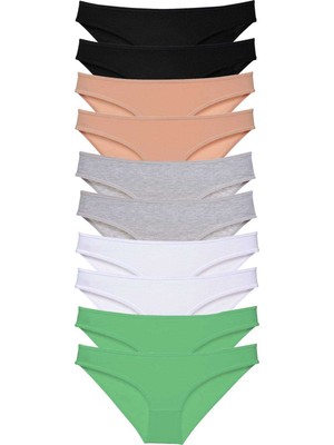 Pileli Store 10 Adet Süper Eko Set Likralı Kadın Slip Külot Siyah Ten Gri Beyaz Yeşil