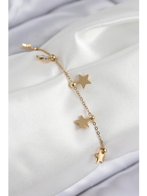 Pileli Store 316L Çelik Sıralı Yıldız Model Gold Renk Kadın Bileklik