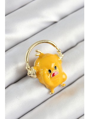 Pileli Store 3D Kulaklıklı Sarı Civciv Figürlü Gold Renk Kadın Broş