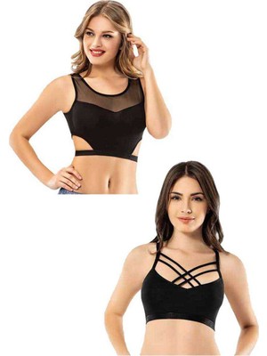 Pileli Store Kota 4 Adet Siyah Tül Modelli Çapraz Ipli Büstiyer