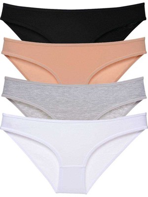 Pileli Store 4 Adet Süper Eko Set Likralı Kadın Slip Külot Siyah Ten Gri Beyaz