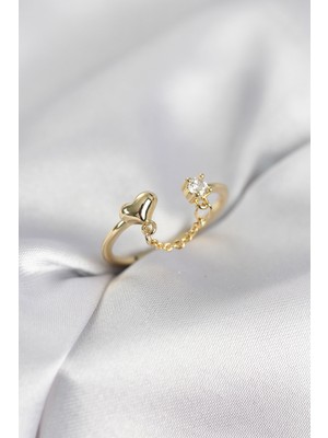 Pileli Store Zincir Sallantılı Kalp Model Gold Renk Kadın Yüzük