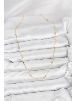 Pileli Store cm 14K Gold Renk Minik Top Zincirli Kadın Kolye