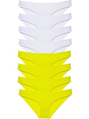 Pileli Store 8 Adet Süper Eko Set Likralı Kadın Slip Külot Sarı Beyaz