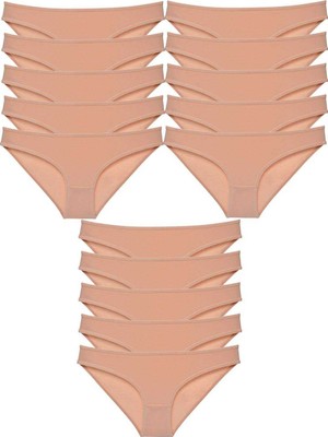 Pileli Store 15 Adet Süper Eko Set Likralı Kadın Slip Külot Ten
