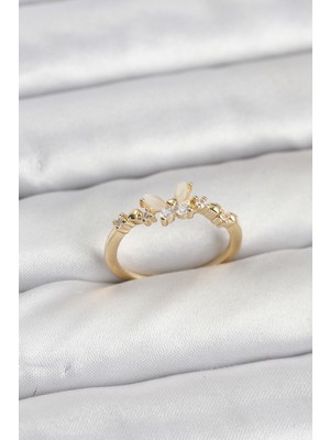 Pileli Store Kelebek Model Gold Renk Pirinç Kadın Yüzük