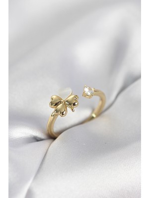 Pileli Store Gold Renk Yonca Model Sedefli Kadın Yüzük