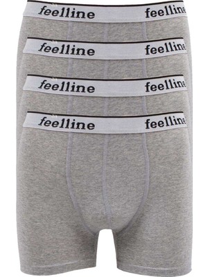 Pileli Store 4 Adet Feelline Gri Pamuklu Doğal Likralı Erkek Boxer