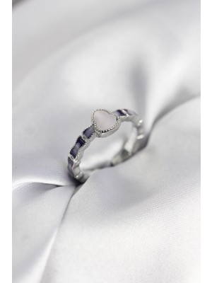 Pileli Store Gümüş Renk Mineli Su Kabağı Model Kadın Yüzük