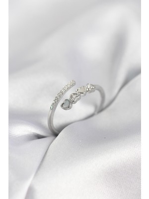 Pileli Store Gümüş Renk Zirkon Taşlı Minimal Kalp Model Kadın Yüzük