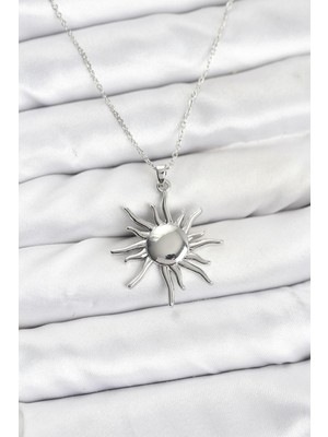 Pileli Store 316L Çelik Zincir Gümüş Renk Güneş Model Kadın Kolye
