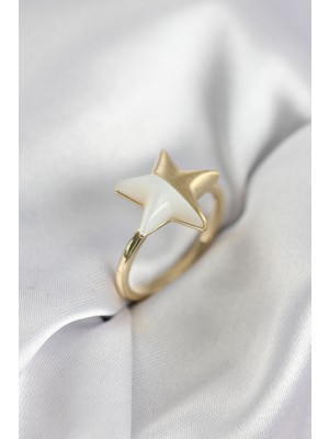 Pileli Store Gold Renk Sedefli Yıldız Model Kadın Yüzük