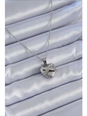 Pileli Store 316L Çelik Gümüş Renk Zirkon Taşlı Kalp Model Kadın Kolye