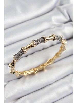 Pileli Store Pirinç Zirkon Taşlı Kemik Model Gold Renk Vip Kadın Bileklik