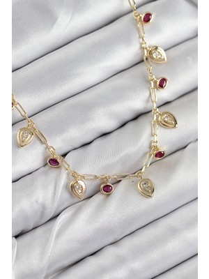 Pileli Store Pirinç Zirkon Taşlı Sallantılı Damla Model Gold Renk Kadın Kolye