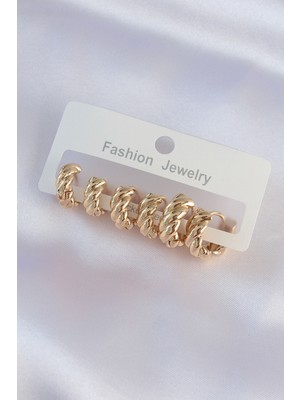 Pileli Store Pirinç Gold Renk Minimal Tırtıklı Küpe Seti
