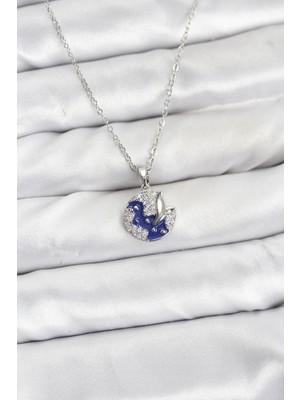 Pileli Store 316L Çelik Zincir Gümüş Renk Gece Model Zirkon Taşlı Kadın Kolye