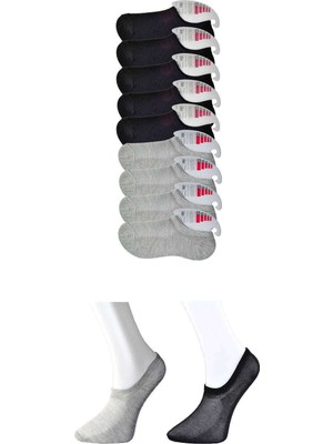 Pileli Store Siyah ve Gri Kadın Görünmez Çorap 9 Çift