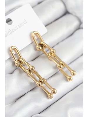 Pileli Store 316L Çelik Sallantılı Tifany Model Gold Renk Kadın Küpe