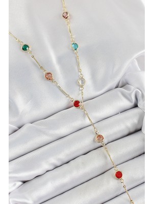 Pileli Store Pirinç Asorti Model Gold Renk Zirkon Taşlı Y Kolye