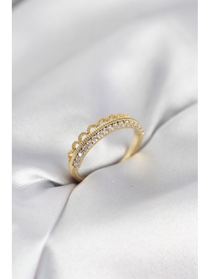 Pileli Store Motif Desenli Gold Renk Zirkon Taşlı Kadın Yüzük