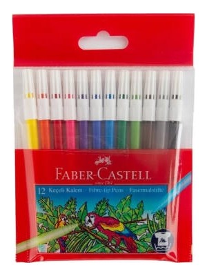 Faber-Castell Faber Castell Keçeli Kalem, 12 Renk, Su Bazlı, Canlı Renkler