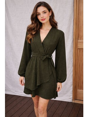 Hiramir Kadın Taş Işlemeli Kruvaze Yaka Mini Elbise YZ2510